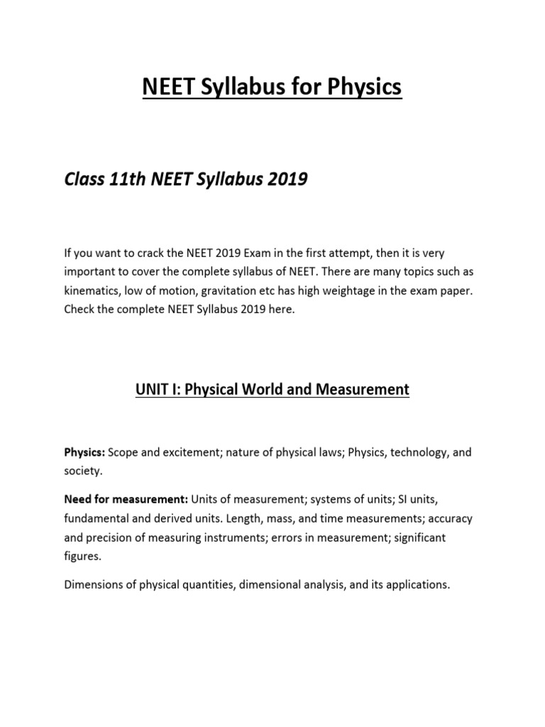 Neet Syllabus For Physics Pdf Pdf Heat Optics