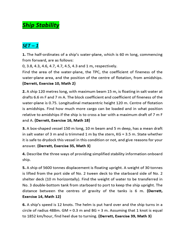 Ship Stability Question Set | PDF | Naval Architecture | Water Transport