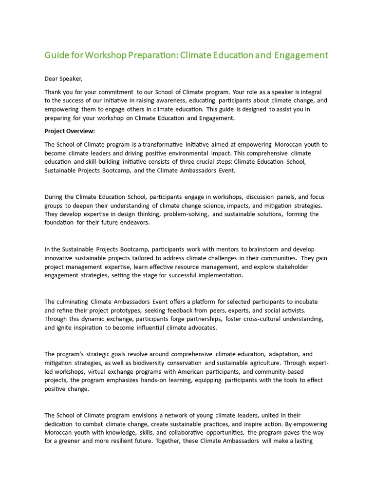 Guide For Workshop Preparation - Copie | PDF | Climate Resilience ...