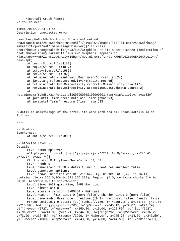 Minecraft 1.9 Crash Report Analysis | PDF | Java (Programming Language ...