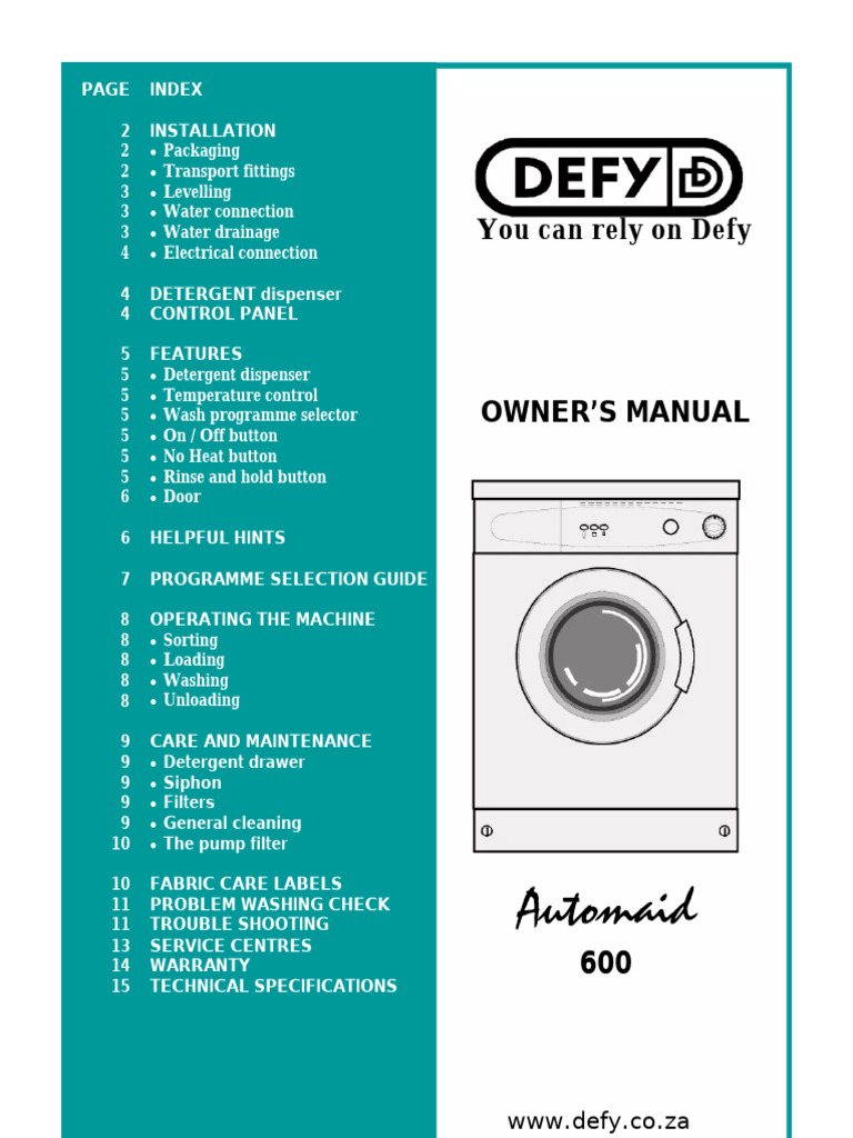 Defy Automaid 600 User Manual | PDF