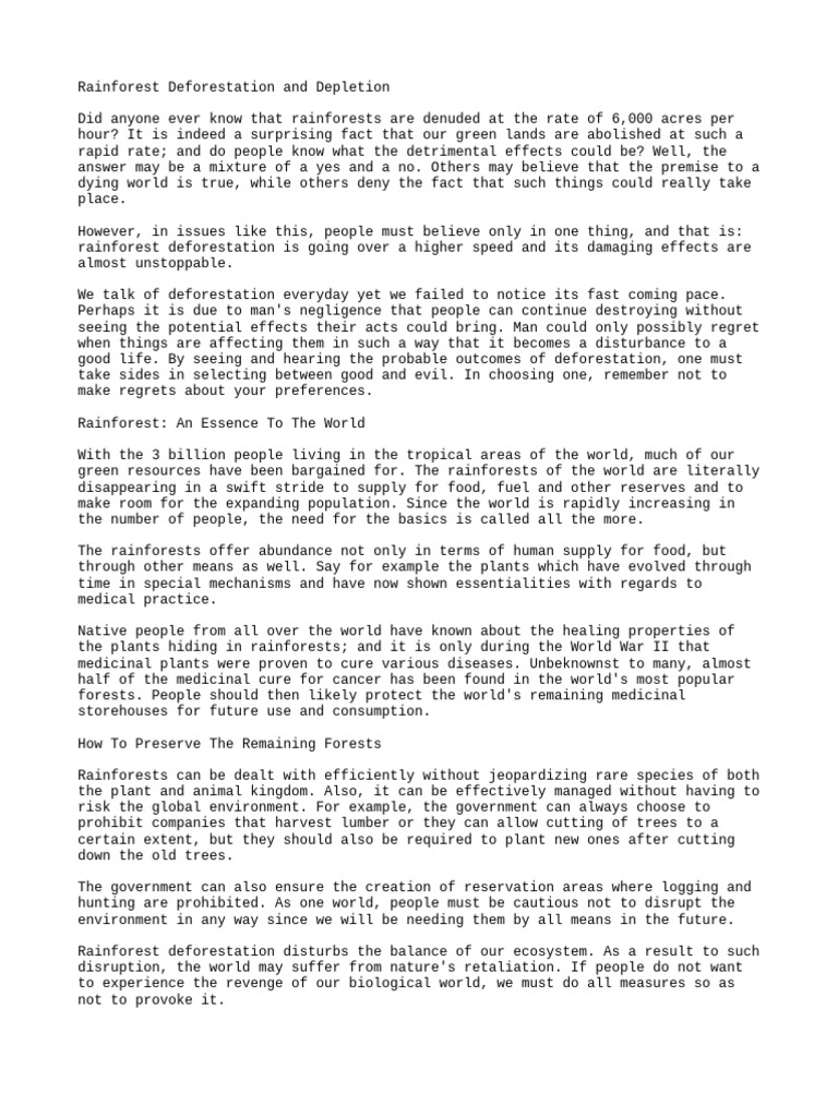 Rainforest Deforestation and Depletion | PDF | Deforestation | Rainforest