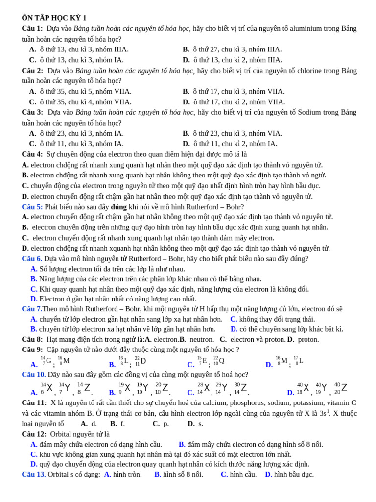 10 dt ÔN TÂP HỌC KỲ 1 | PDF