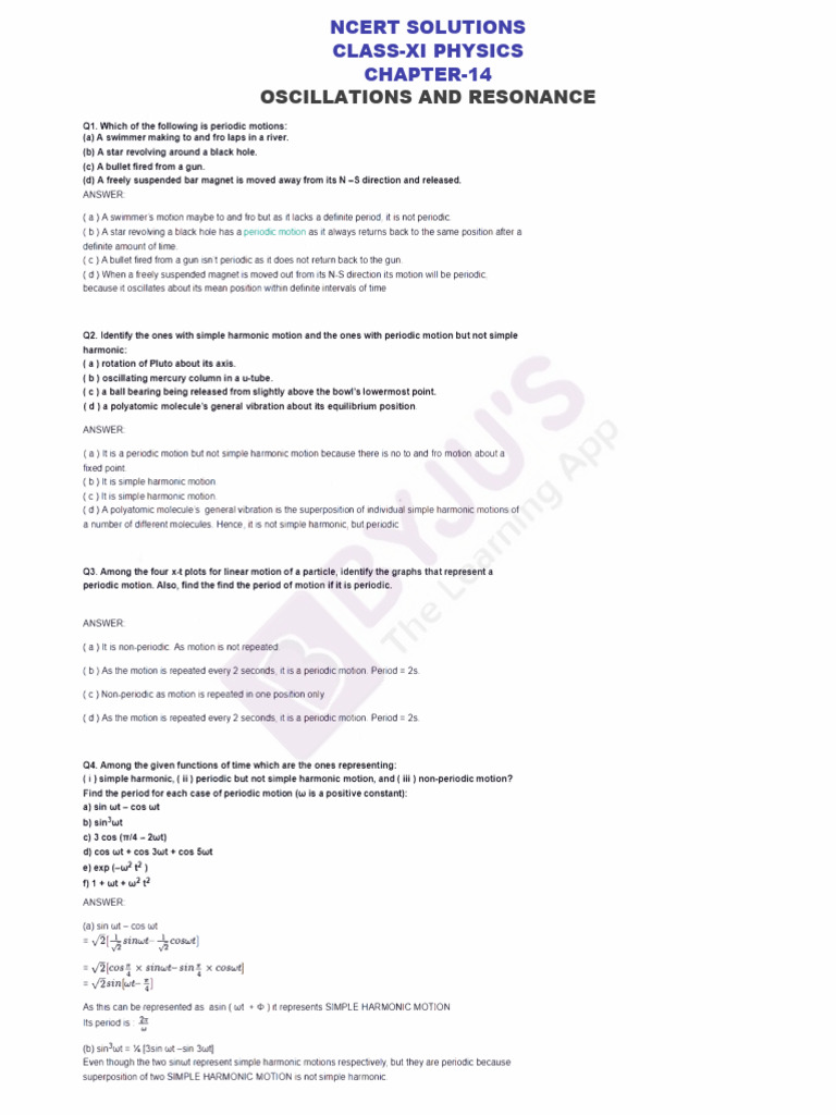 Periodic And Simple Harmonic Motion Analysis Pdf Oscillation