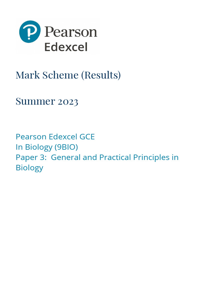 June 2023 A Level Edexcel Biology B Paper 3 Mark Scheme | PDF ...
