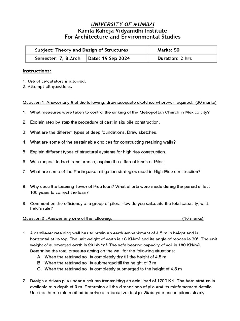 7th Sem 2024 | PDF | Deep Foundation | Civil Engineering