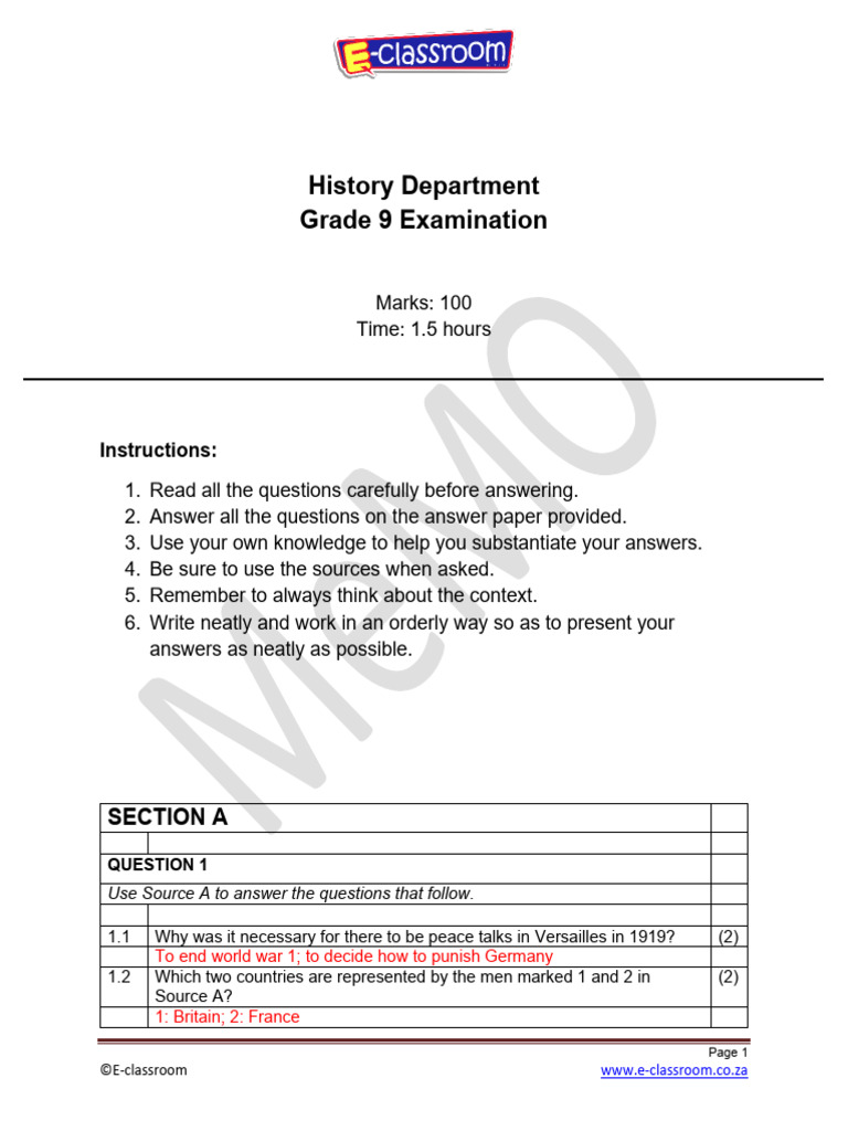 Grade 9 History Exam Paper | PDF | Nazi Germany | Allies Of World War II