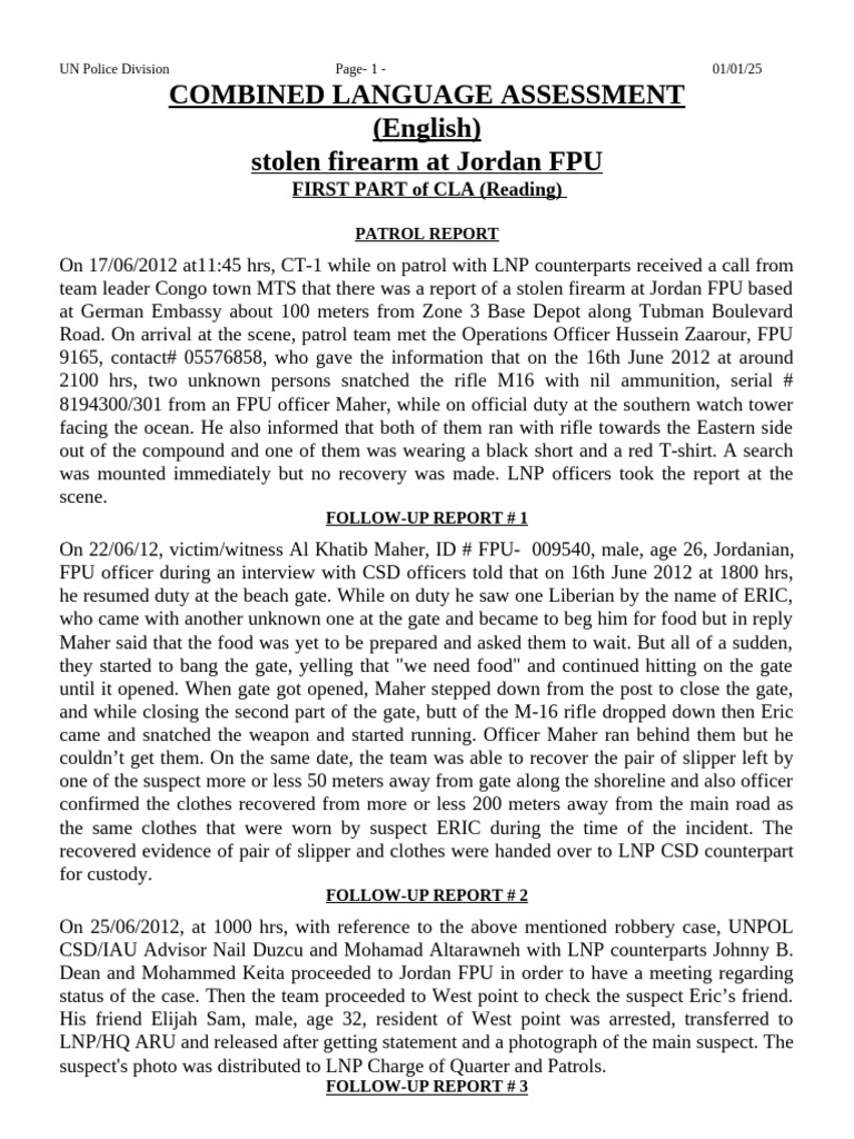 Stolen Firearm Incident Report - Jordan FPU | PDF | Crimes | Crime ...