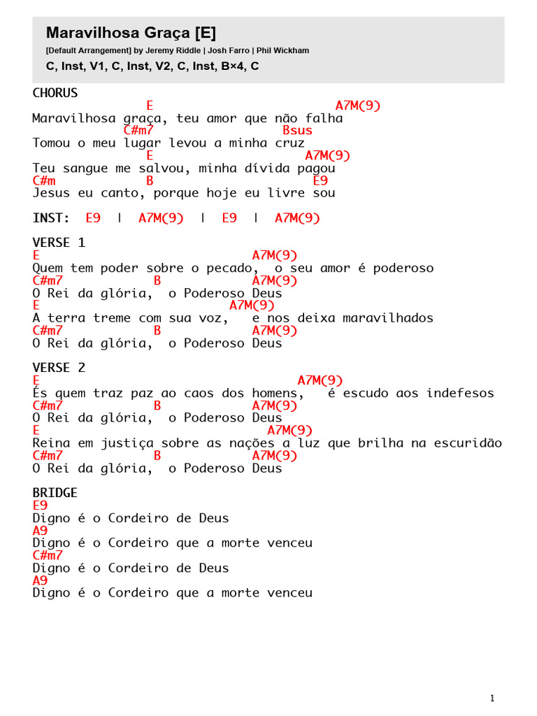 Maravilhosa Graça Cifra | PDF