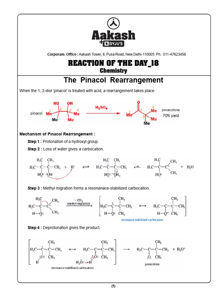 18 - The Pinacol Rearrangement | PDF | Acid | Chemical Reactions