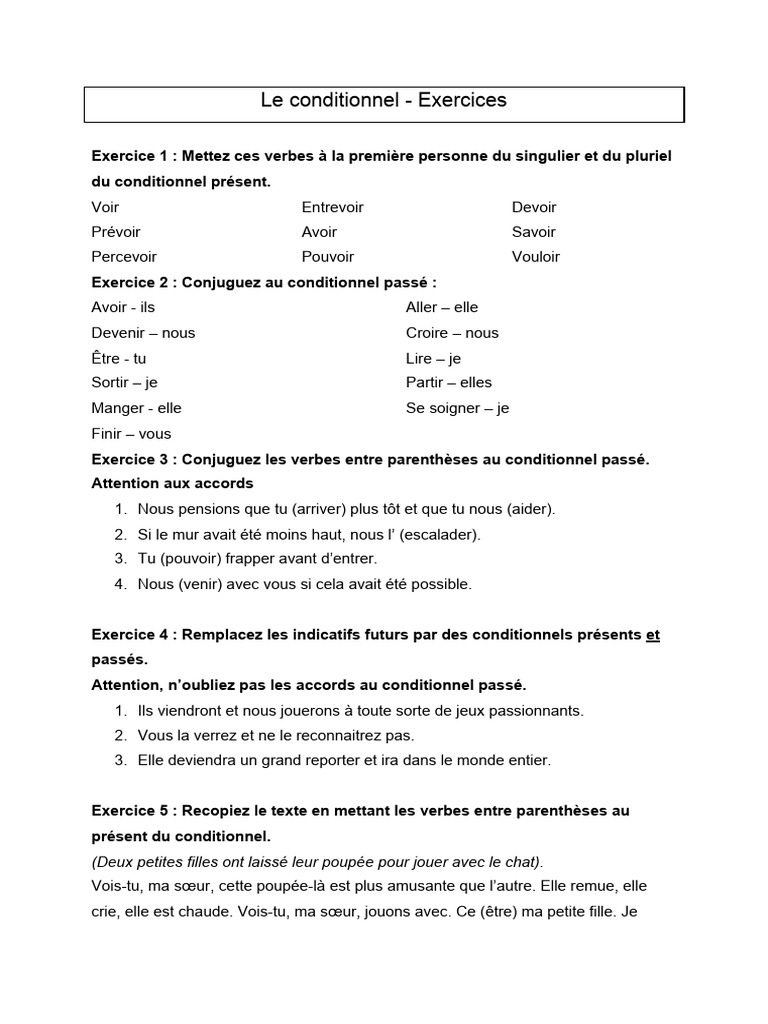 Le conditionnel - exercices | PDF | Verbe