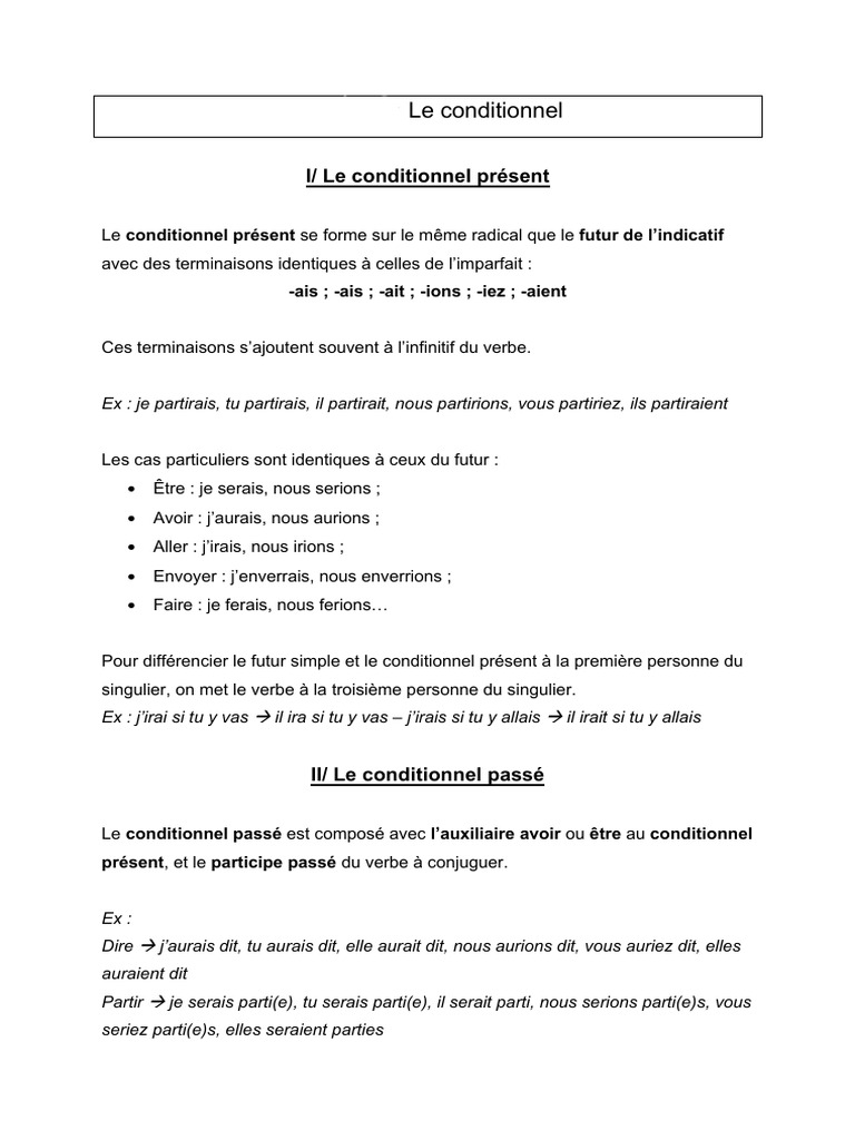 Leçon sur le conditionnel | PDF