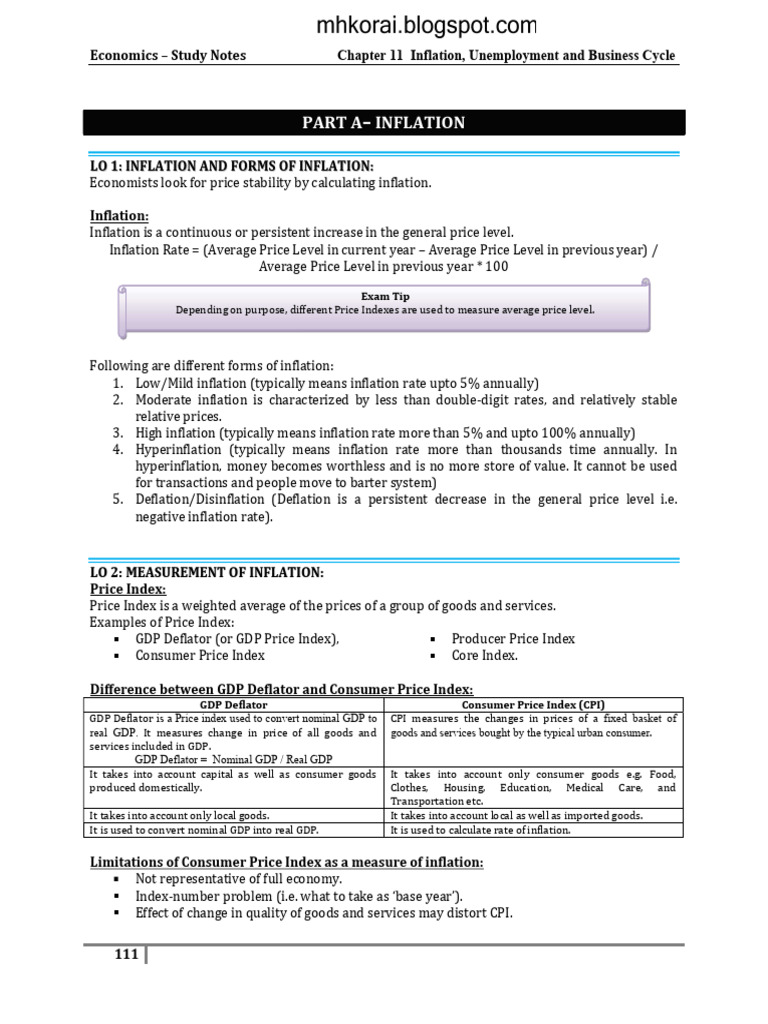 Inflation and Unemployment Study Notes | PDF | Inflation | Unemployment