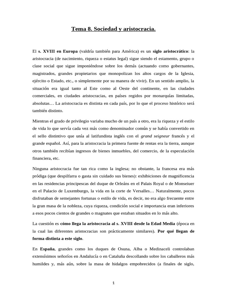 Aristocracia en el siglo XVIII europeo | PDF | Nobleza | Alta burguesía