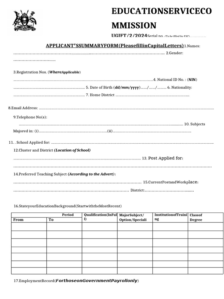 Education Service Commission Application Form | PDF
