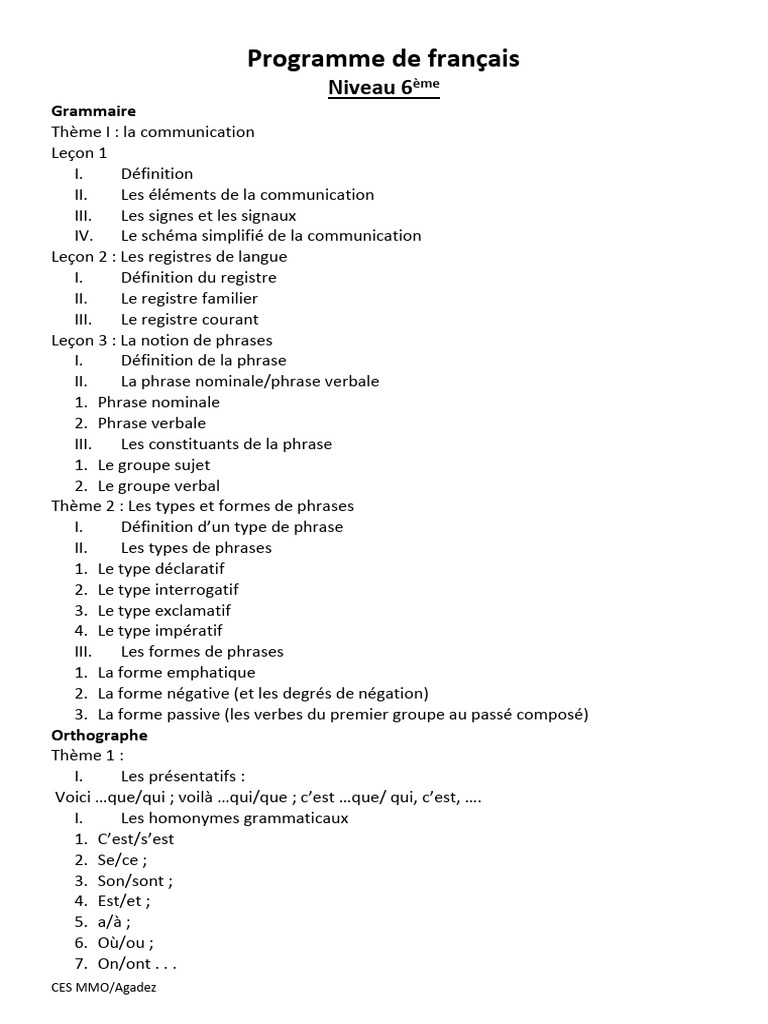Programme de Français 6ème PDF | PDF | Phrase | Temps (grammaire)