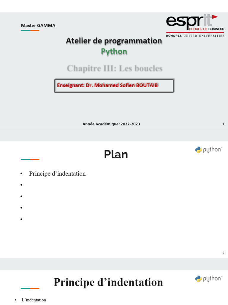 Indentation et Boucles en Python | PDF | Structure de contrôle ...