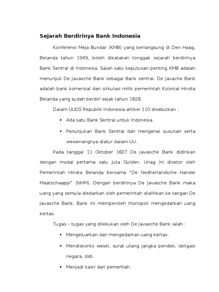 Sejarah Berdirinya Bank Indonesia