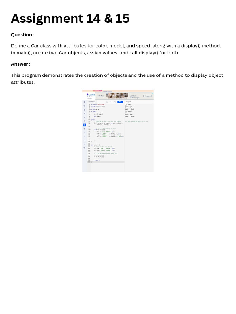 Car Class Creation and Display Method | PDF
