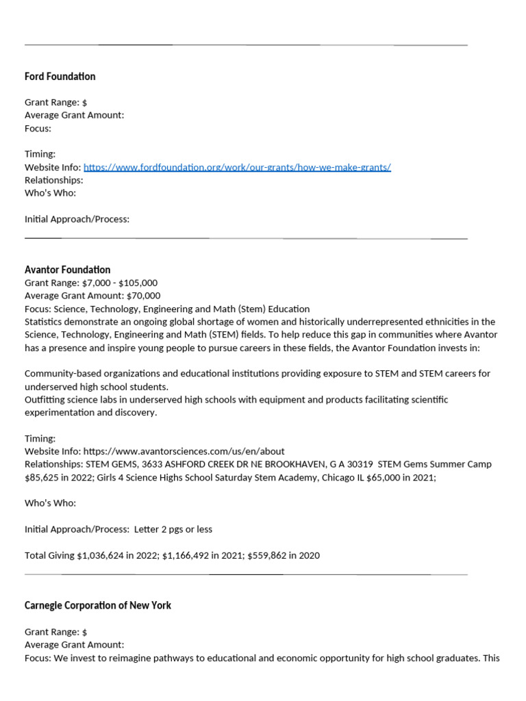 Grant Opportunities for Education Initiatives | PDF | Science ...