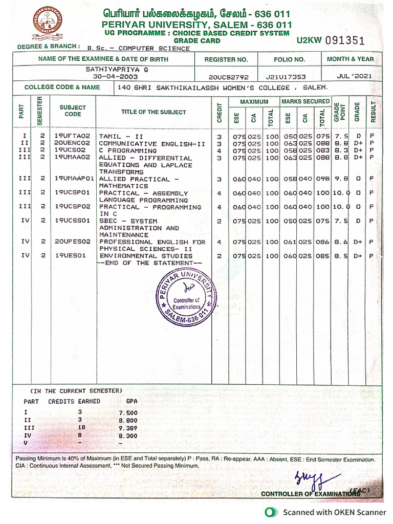 2nd SEMESTER MARKS SHEET | PDF