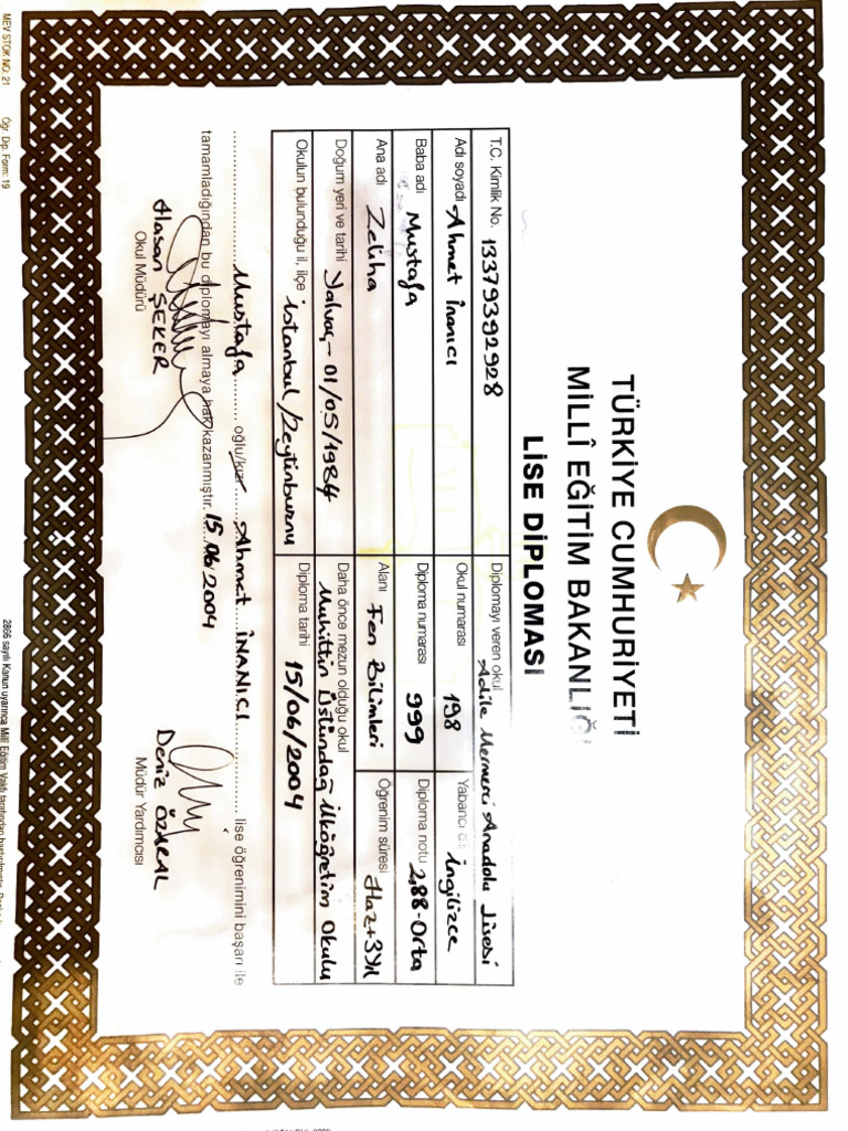 Ahmet Diploma | PDF