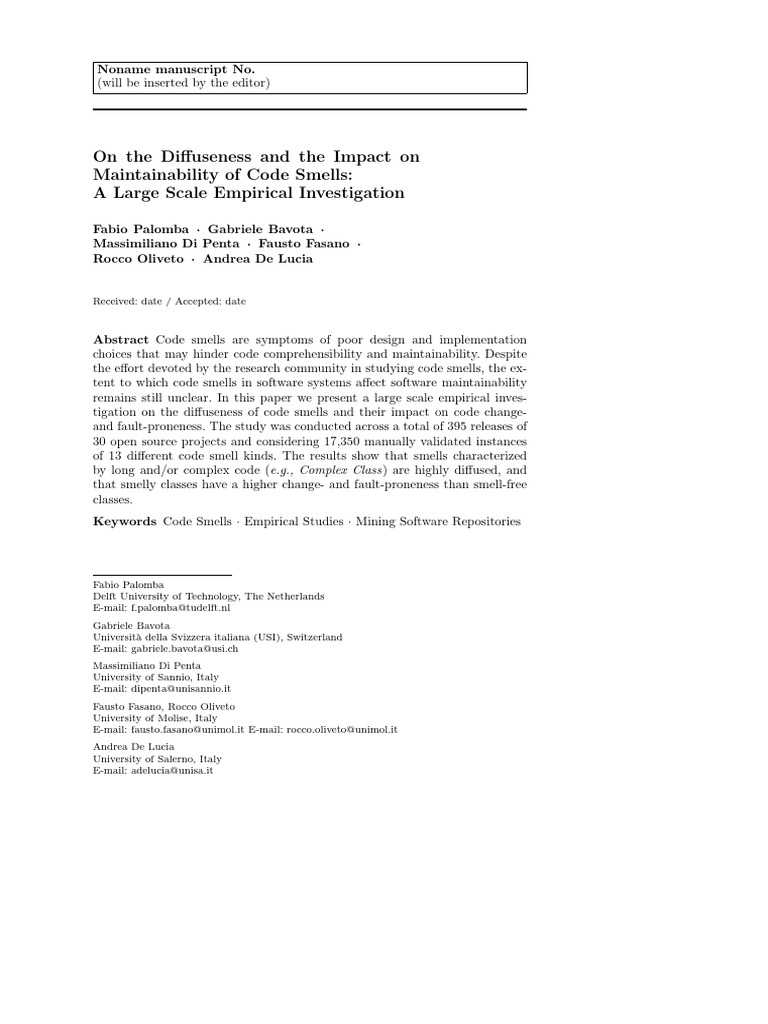 Impact of Code Smells on Maintainability | PDF | Class (Computer ...