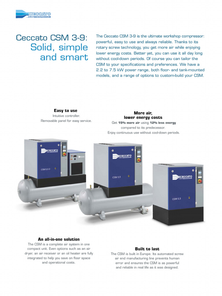Ceccato CSM 3-9 Workshop Compressor | PDF | Efficient Energy Use ...
