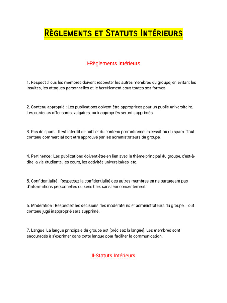 Règlements et Statuts du Groupe CU-KAYA | PDF