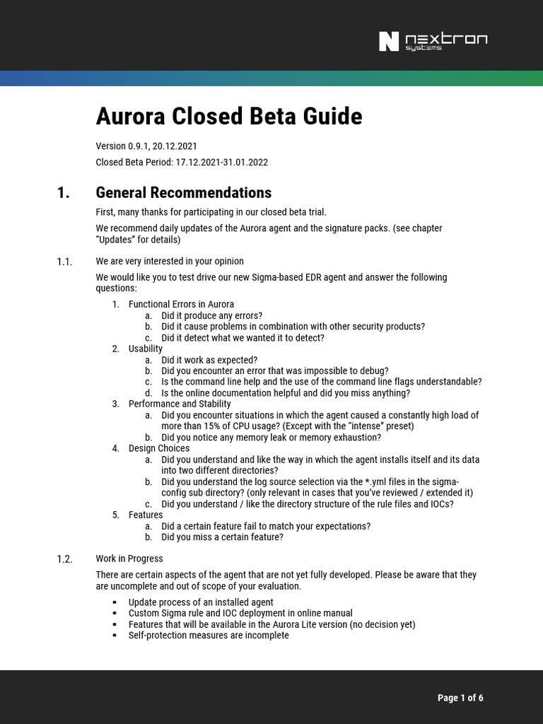 Aurora ClosedBeta Guide 20211220 | PDF | Computer File | Command Line ...