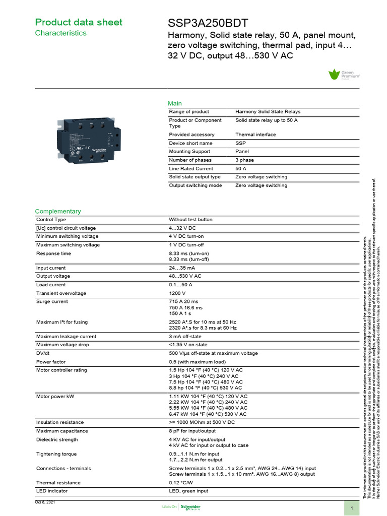 Harmony Solid State Relay 50A Data Sheet | PDF | Relay | Alternating ...