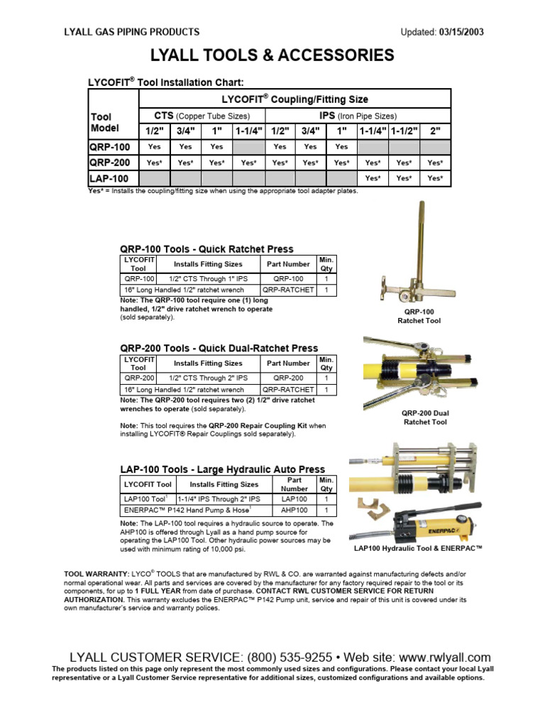 Lyall Gas Piping Tools & Accessories Guide | PDF | Pipe (Fluid ...