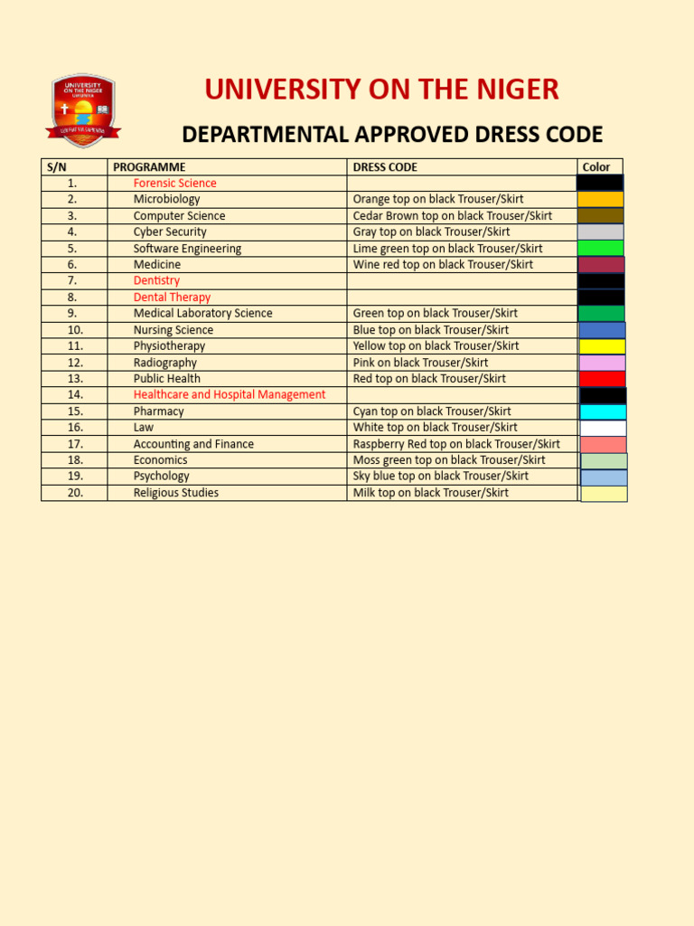 Second Year Departmental Colour Code Draft 1 | PDF