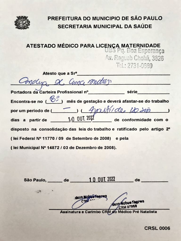 Atestado Médico para Licença Maternidade | PDF