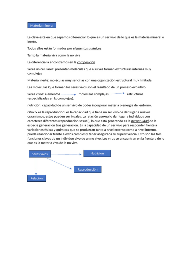 Diferencias entre seres vivos y materia inerte | PDF