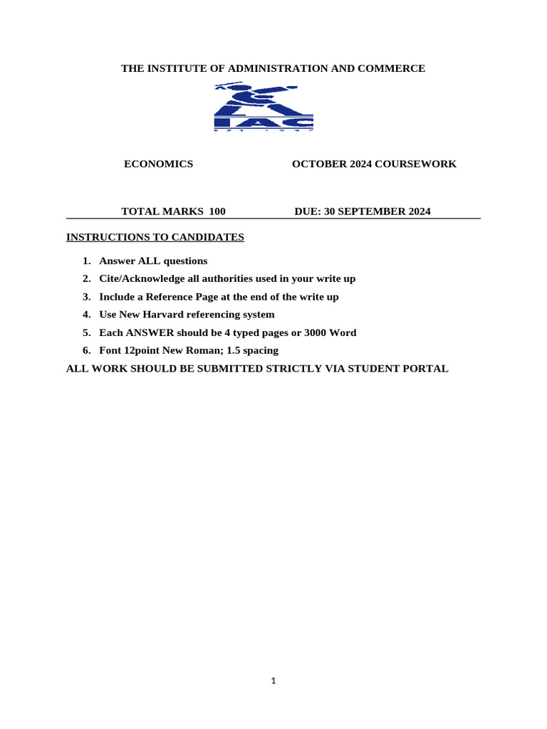 Economics Coursework Guidelines 2024 | PDF