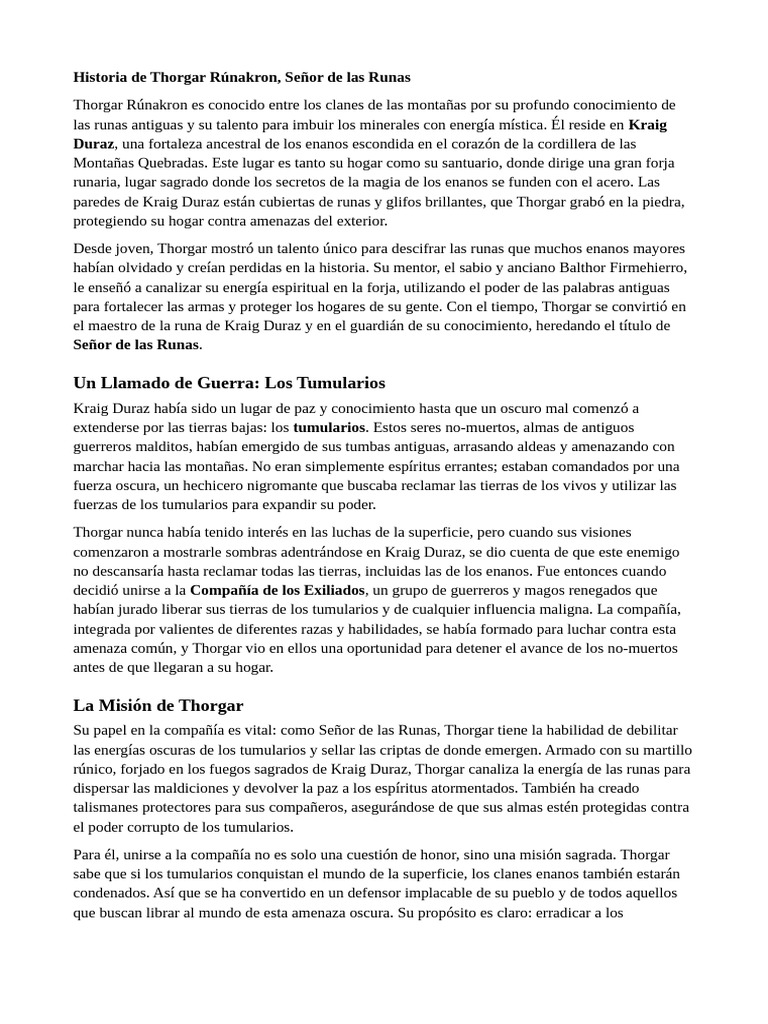 Thorgar Rúnakron: Guardián de Kraig Duraz | PDF