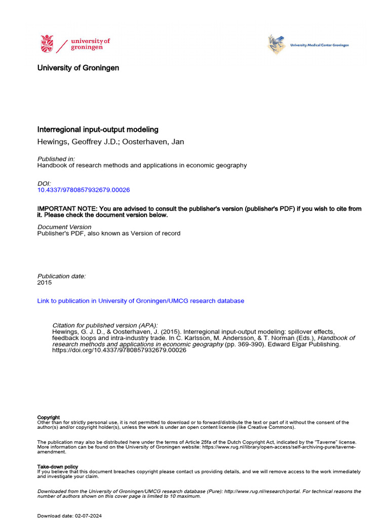 Interregional Input-Output Modeling Spillover Effects | PDF | Input ...