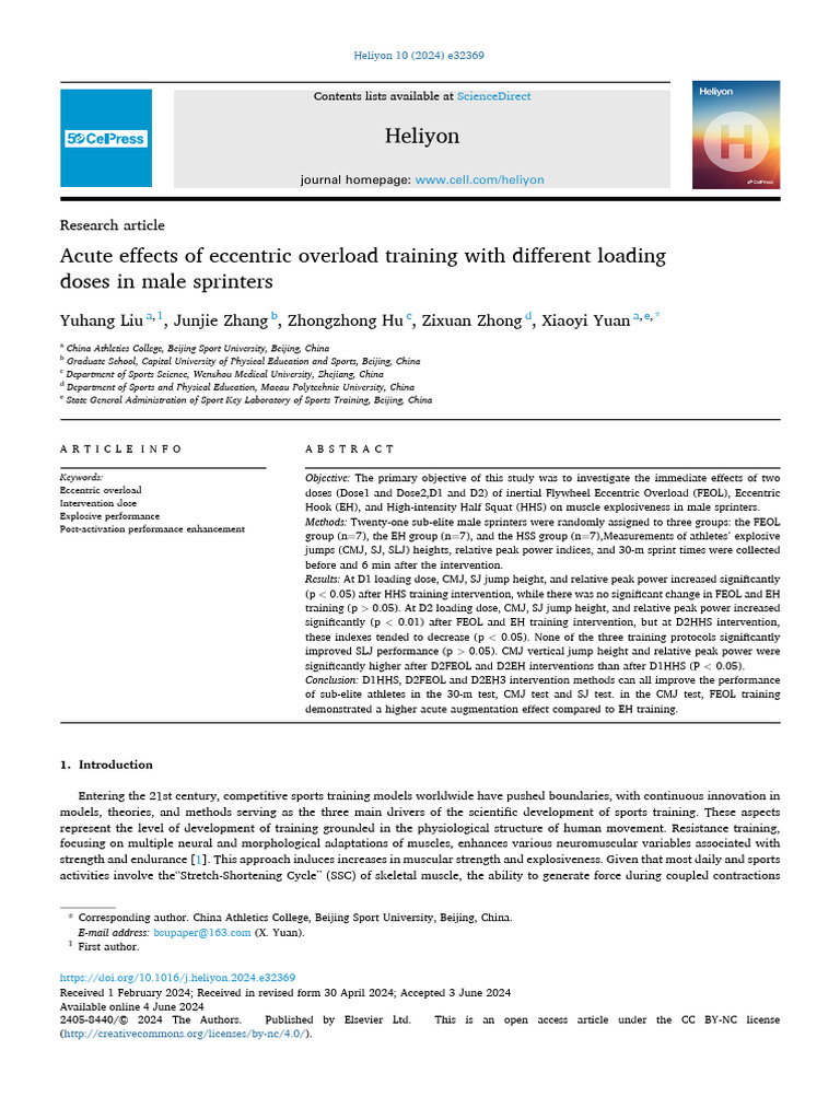 Acute Effects of Eccentric Overload Training With Different Loading ...