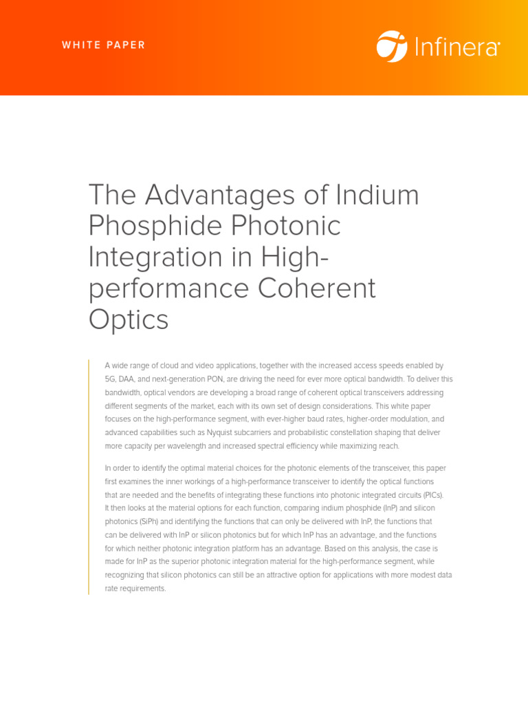 Indium Phosphide in Coherent Optics | PDF | Photonics | Laser