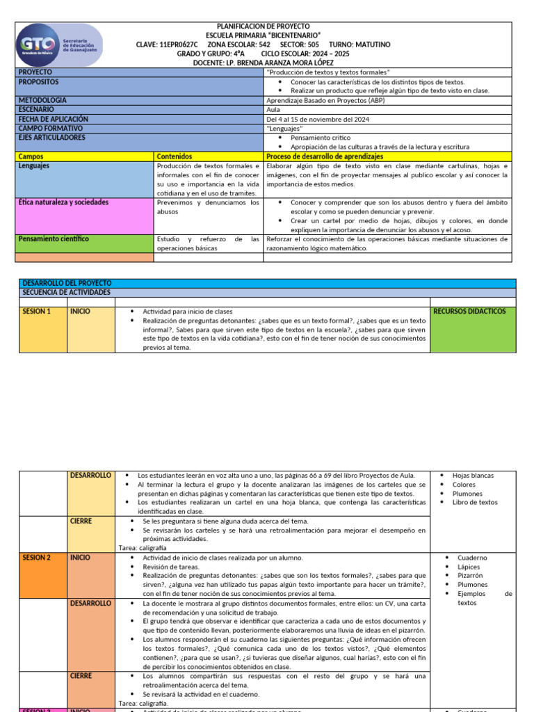 FORMATO OFICIAL DE PLANEACION 4 Al 15 | PDF | Cognición