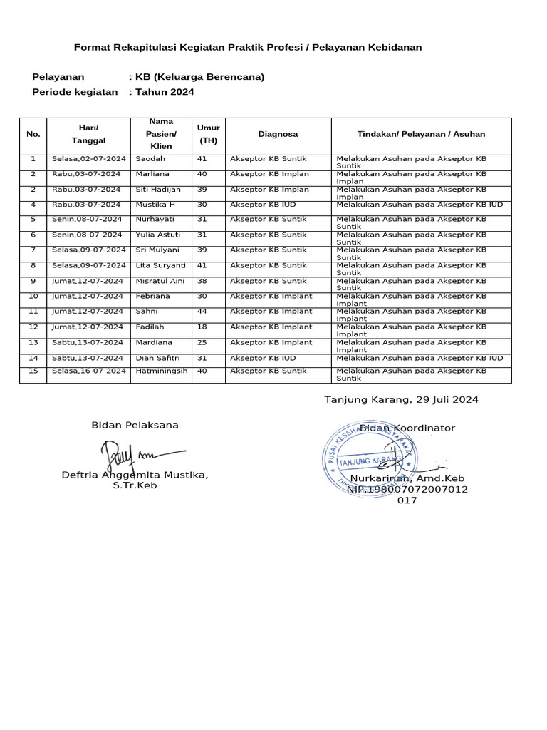 Rekap Kegiatan Pelayanan KB 2024 | PDF