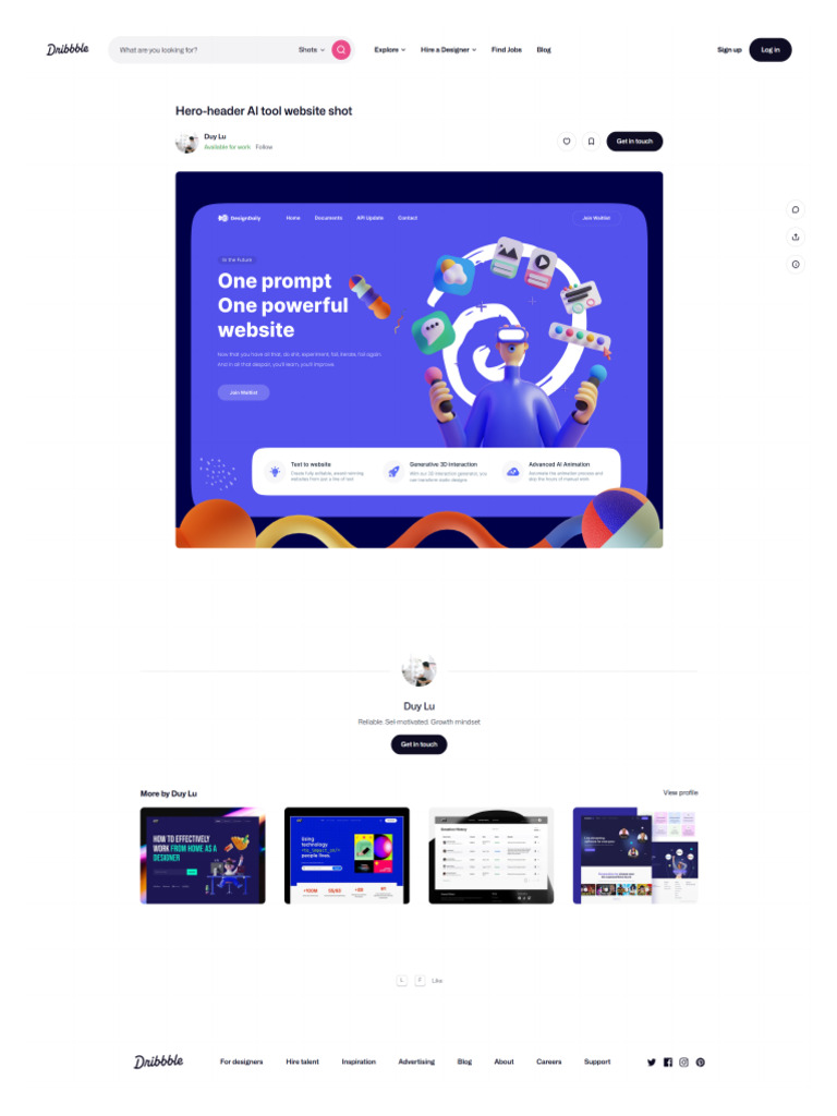 Screencapture Dribbble Shots 21692904 Hero Header AI Tool Website Shot ...