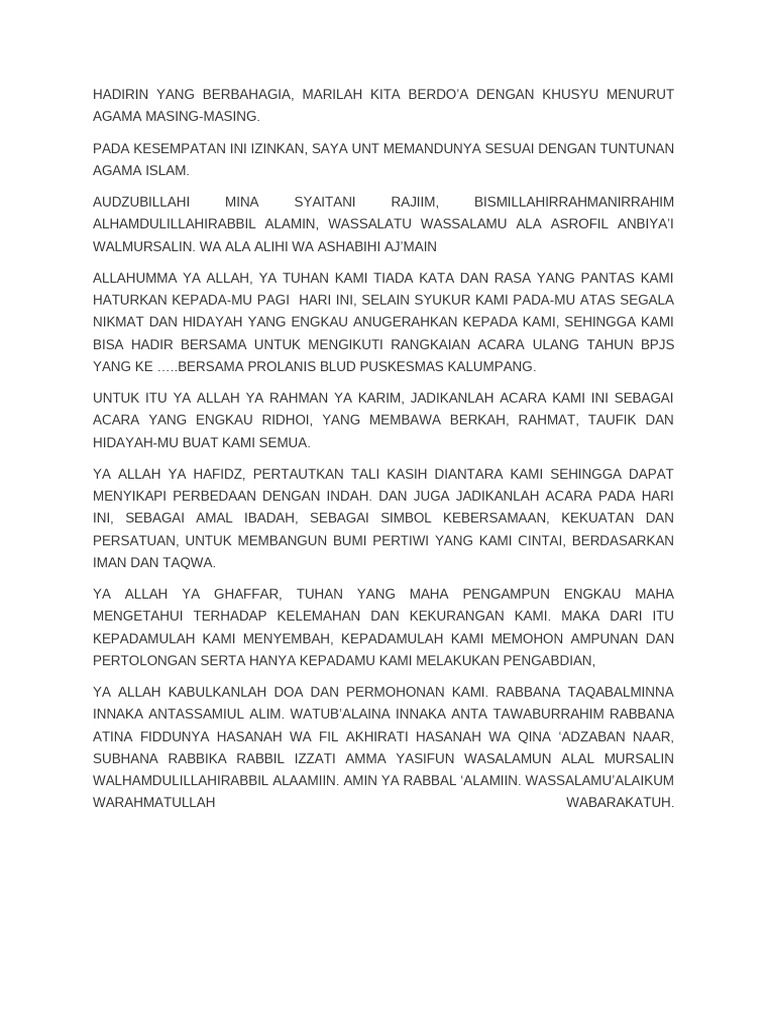 Doa Bersama di Ulang Tahun BPJS | PDF
