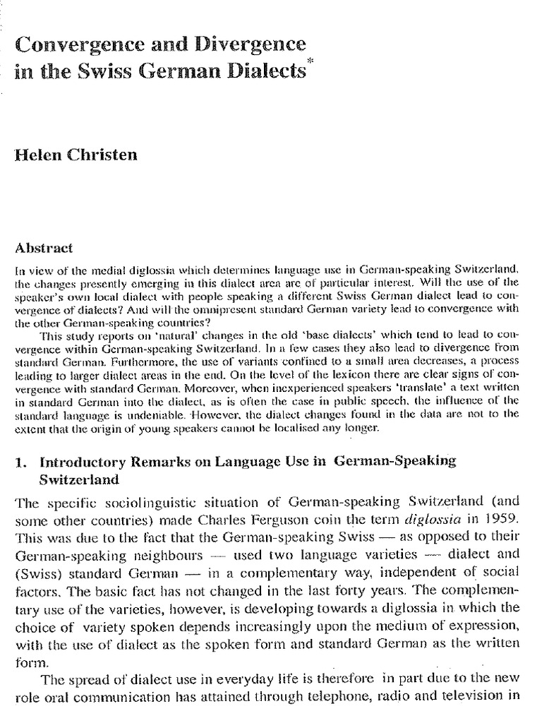 Christen Convergence and Divergence in The Swiss German Dialects 1998 | PDF