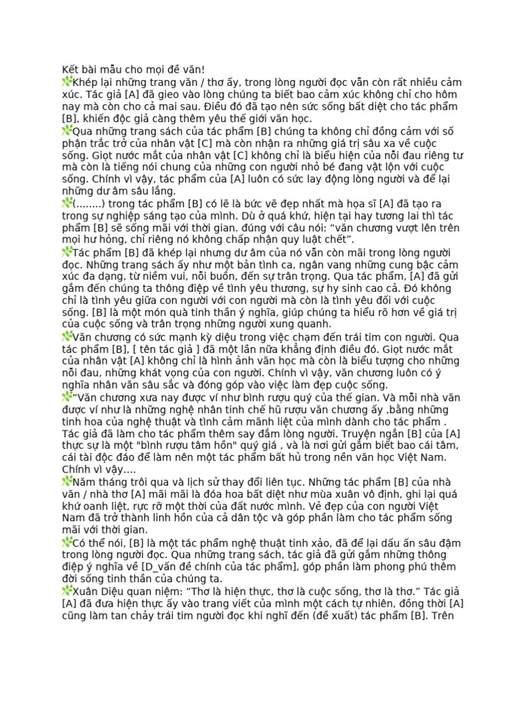 Kết bài mẫu cho mọi đề văn | PDF