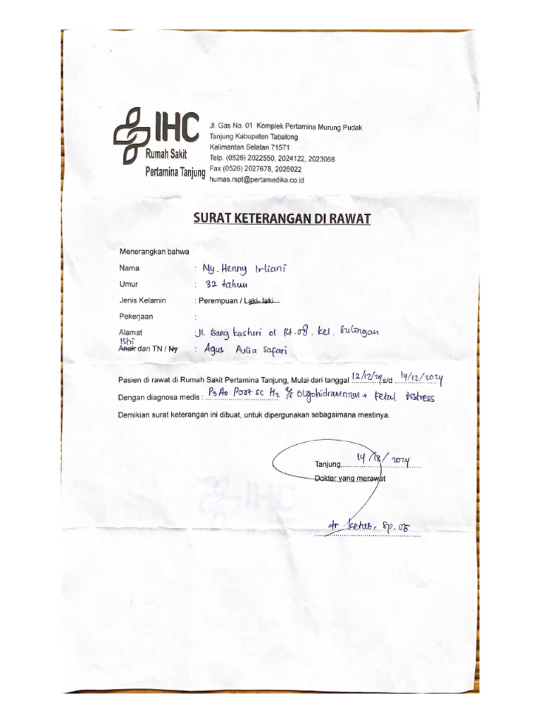 Surat Keterangan Rawat Inap | PDF