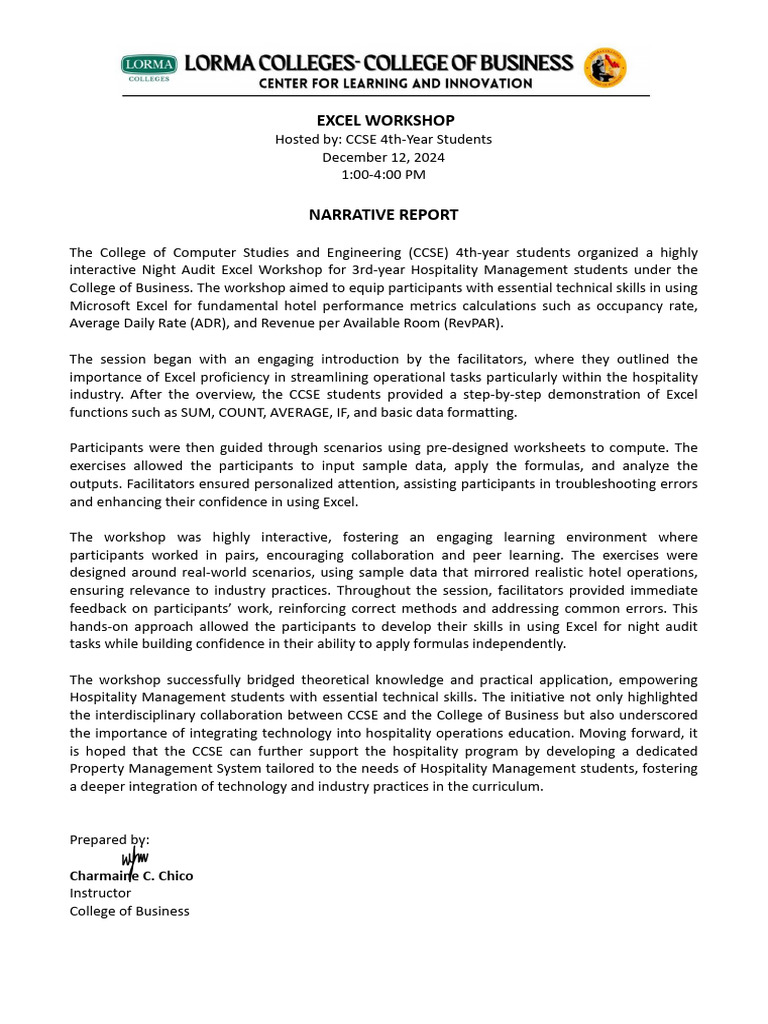 Narrative report excel workshop pdf microsoft excel learning