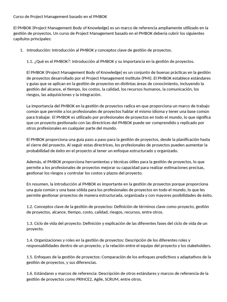 Curso de Project Management Basado en El PMBOK | PDF | Gestión de ...