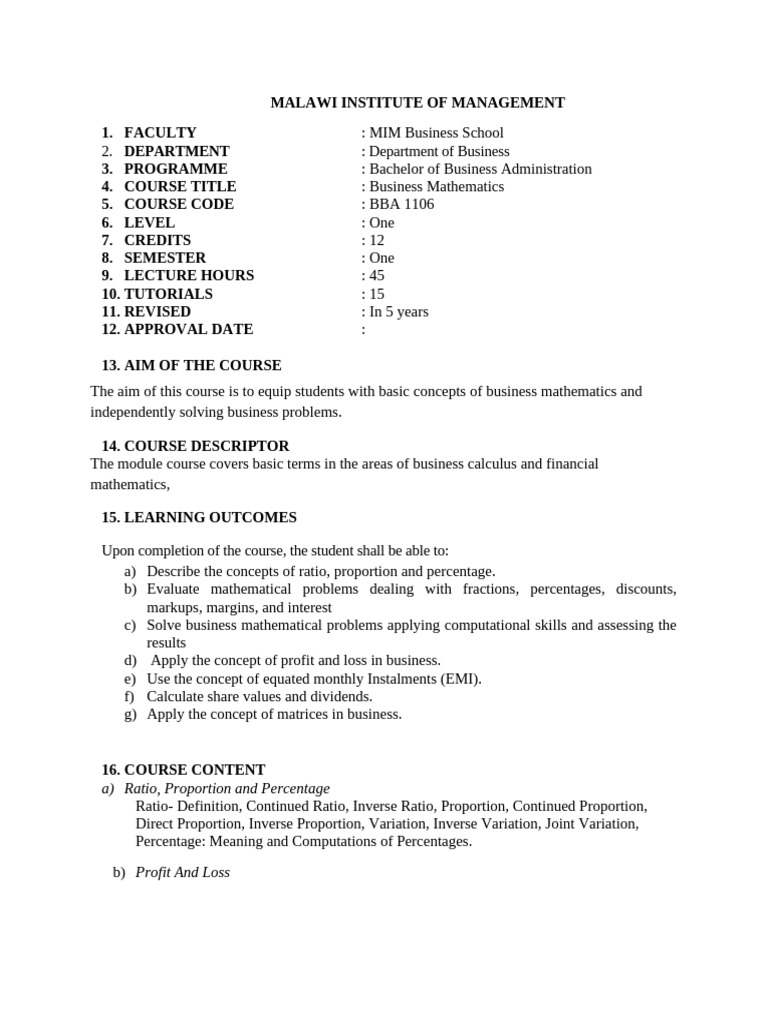 Business Mathematics Course Overview | PDF | Matrix (Mathematics ...